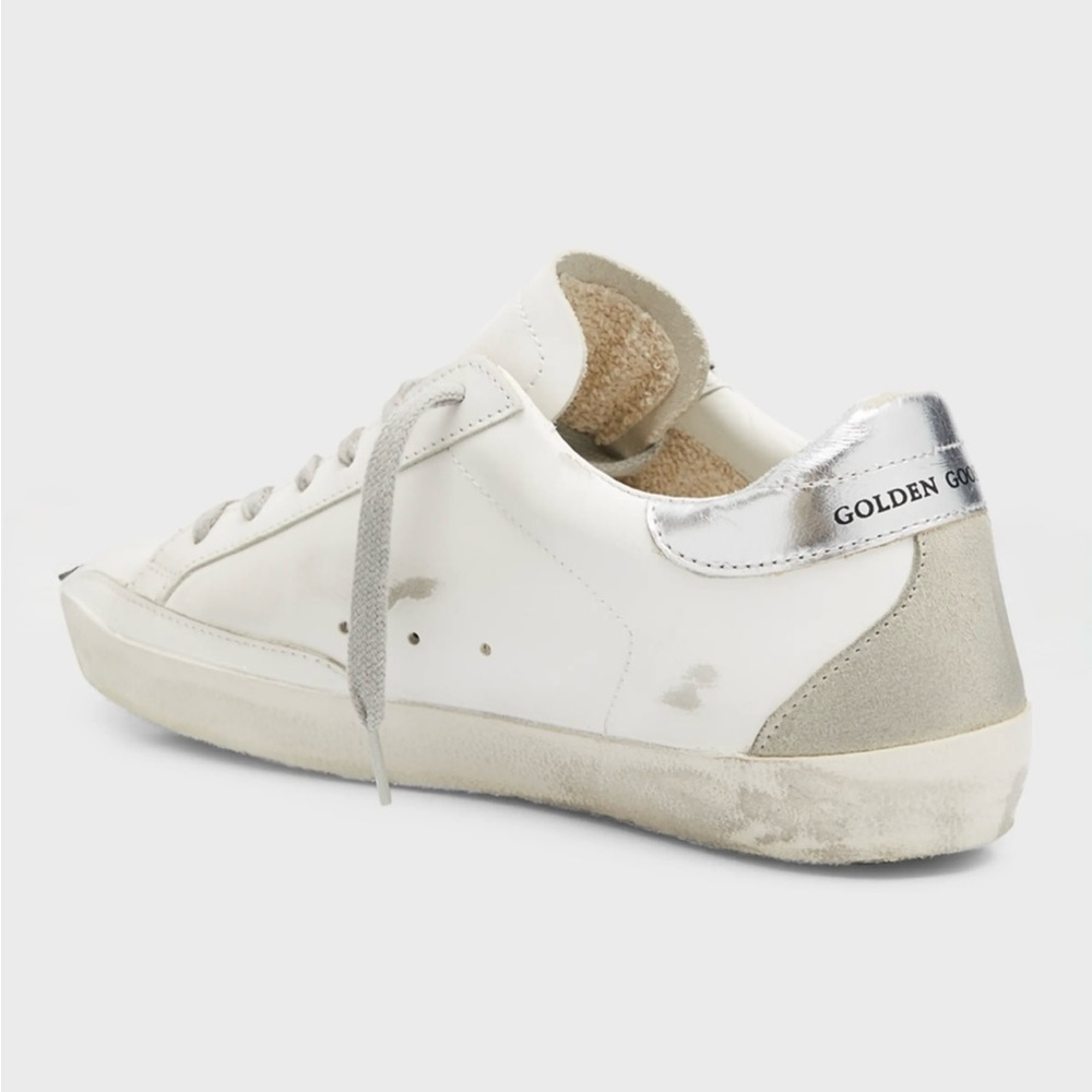 Golden Goose White Leather Sneakers with Gray Star and Silver Heel Tab - Picture 2 of 9